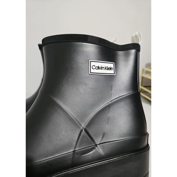 Calvin Klein Illea Rubber Boots Platform Lug Sole Womens 8 Black Rain Boot - Picture 8 of 11